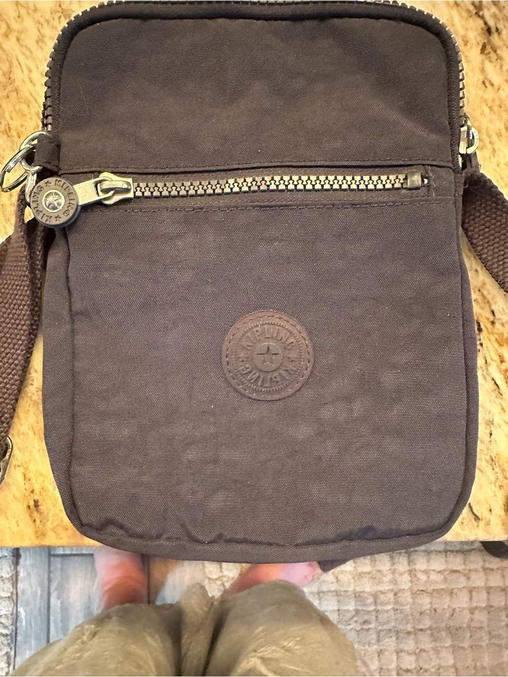 Kipling Men's Small Crossbody Bag in Dark Brown Canvas